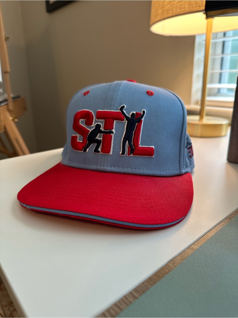 STL Embroidered Two-Tone Red & Light Blue Snapback Hat